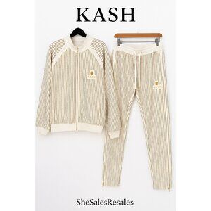 KASH Rhinestone Tracksuit Set White Gold Hamsa Hand Jogger Jacket Pants Mens 3XL